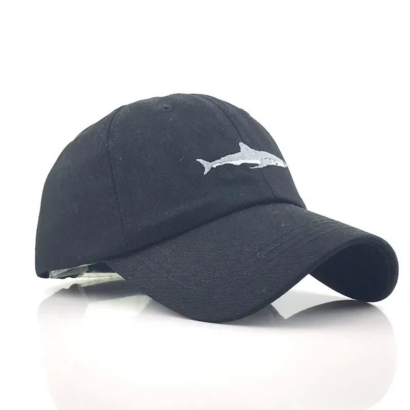 Shark Embroidered Baseball Hat Solid Color Curved Edge Pure Cotton Washed Casual Baseball Hat Men's and Women's Duck Tongue Hat