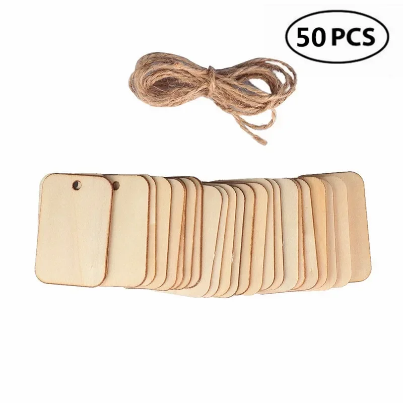 

50pcs Unfinished Wood Tags Natural Rustic Rectangle Wooden Hanging Tags Wood Craft Labels Pendants Ornaments