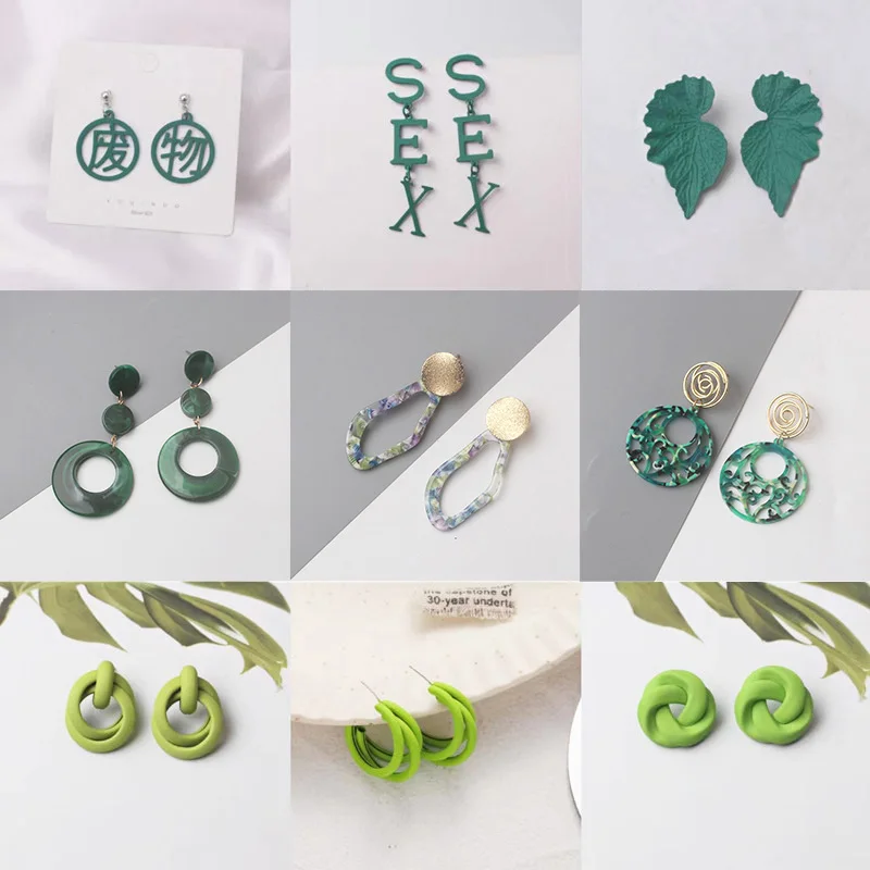 Green Color Women\'s Earrings Korean Fashion Hanging Earrings for Girls Acrylic Pendants Dangle Earrings pendientes de colores