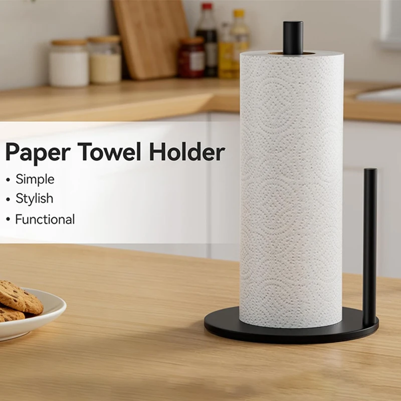 304 Stainless Steel Kitchen Roll Holder with Weighted Base Heavy-Duty Countertop Organizer, Paper Towel Holder,Space-Saving Design for Paper Towels