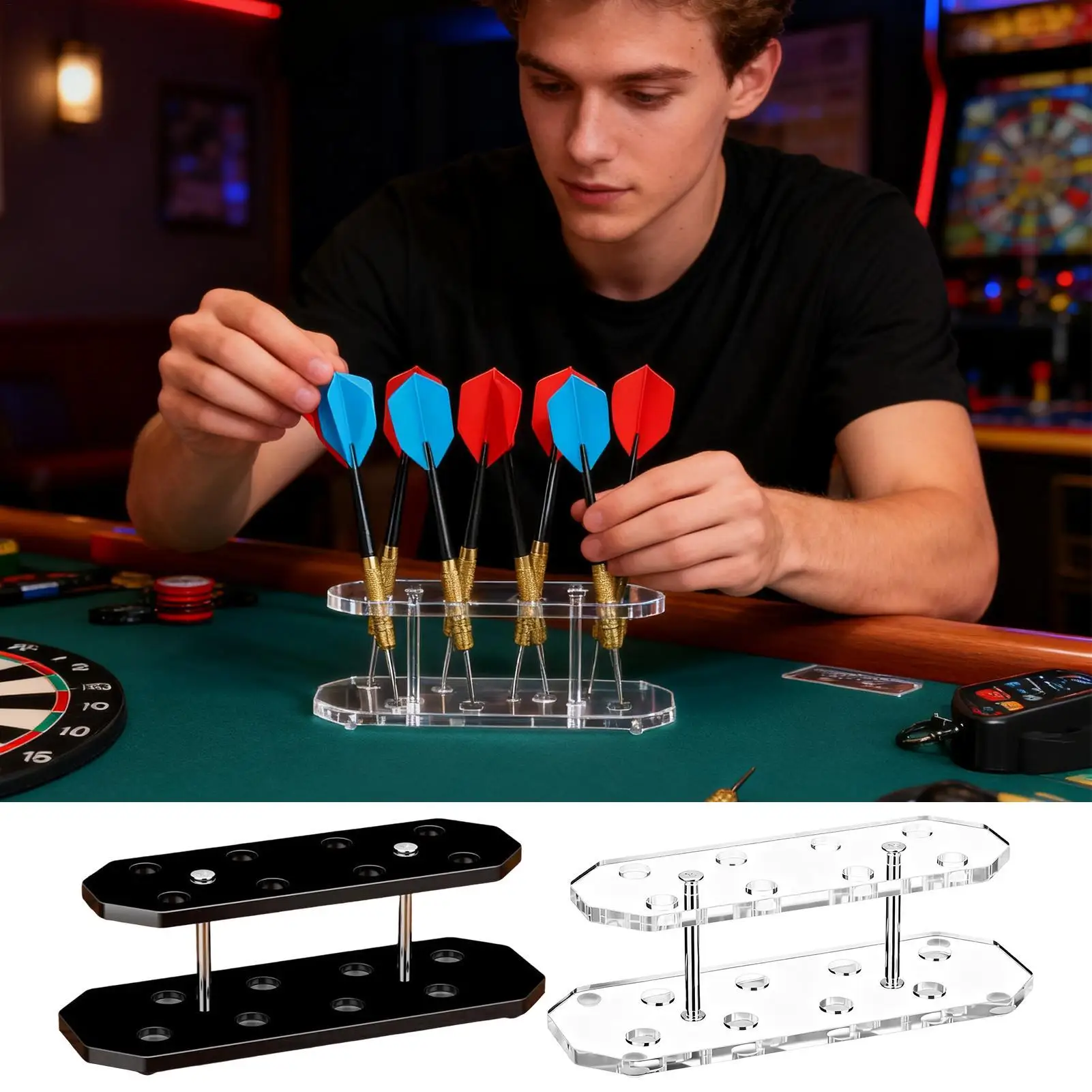 

Elegant Dart Display Stand 8-Slot Acrylic Storage Rack for Home Bar & Game Room, Space-Saving Organizer
