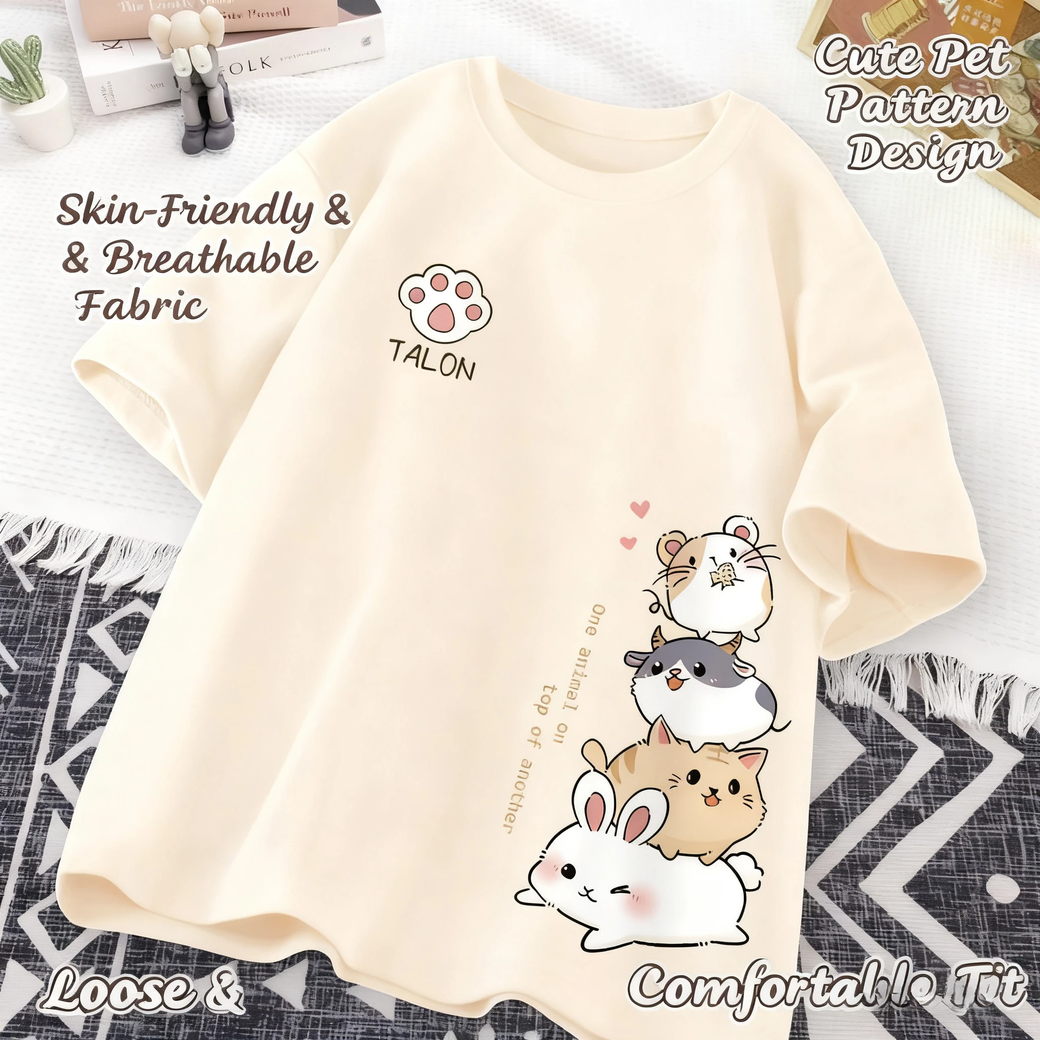 اليابانية في سن المراهقة لطيف الهامستر نمط الحلو طباعة ارتداء اليومي قصيرة الأكمام تي شيرت المرأة فضفاضة عادية طالب نصف كم