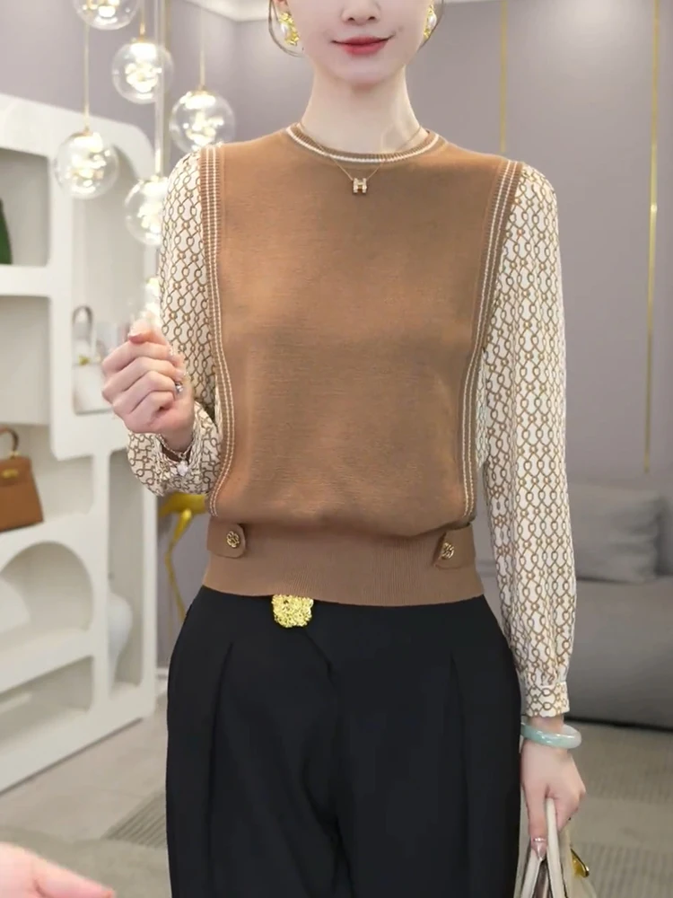

Ele Knitwear Spring Collection Color Blo Artistic Design plus Size Faionable Top Women's Camere Long Sve round Ne