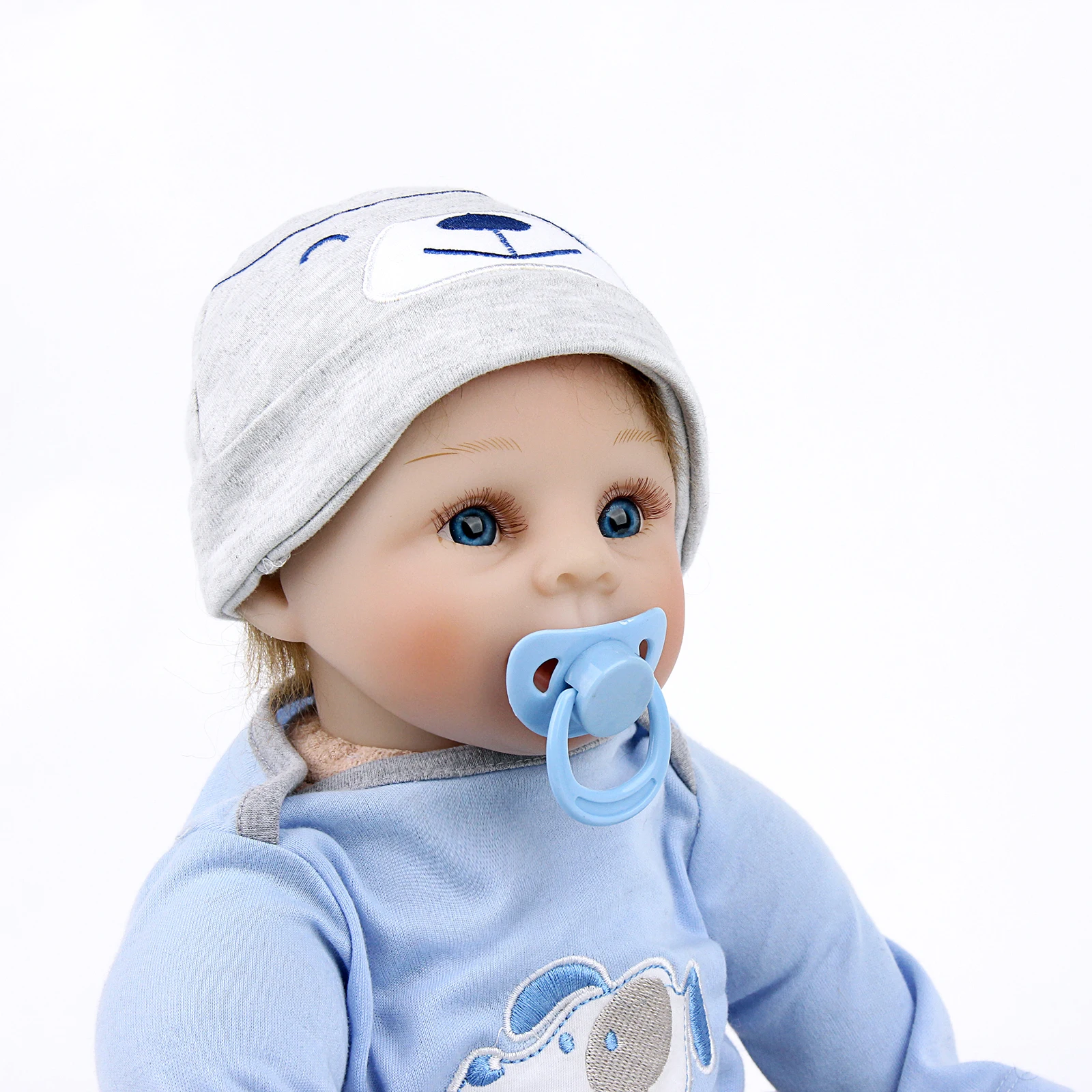 Realistic 55 Cm 22 Inch Reborn Doll Boy Realistic Silicone Vinyl Toy Bright Big Eyes Baby Handmade Gift Personal Collection