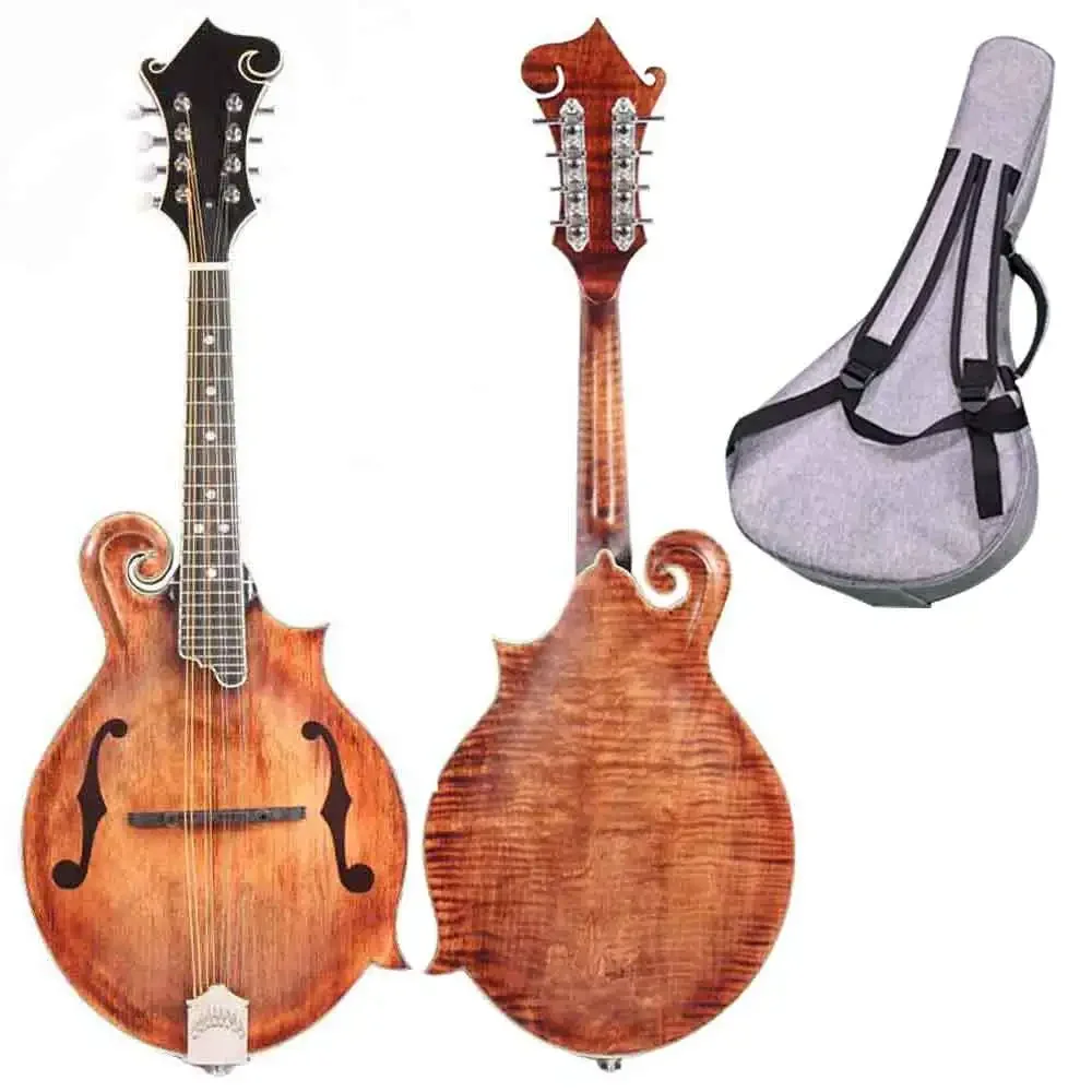 2026 Handmade F Style Mandolin Musical Instruments All Solid Wood One Piece Flamed Maple Back With Bag