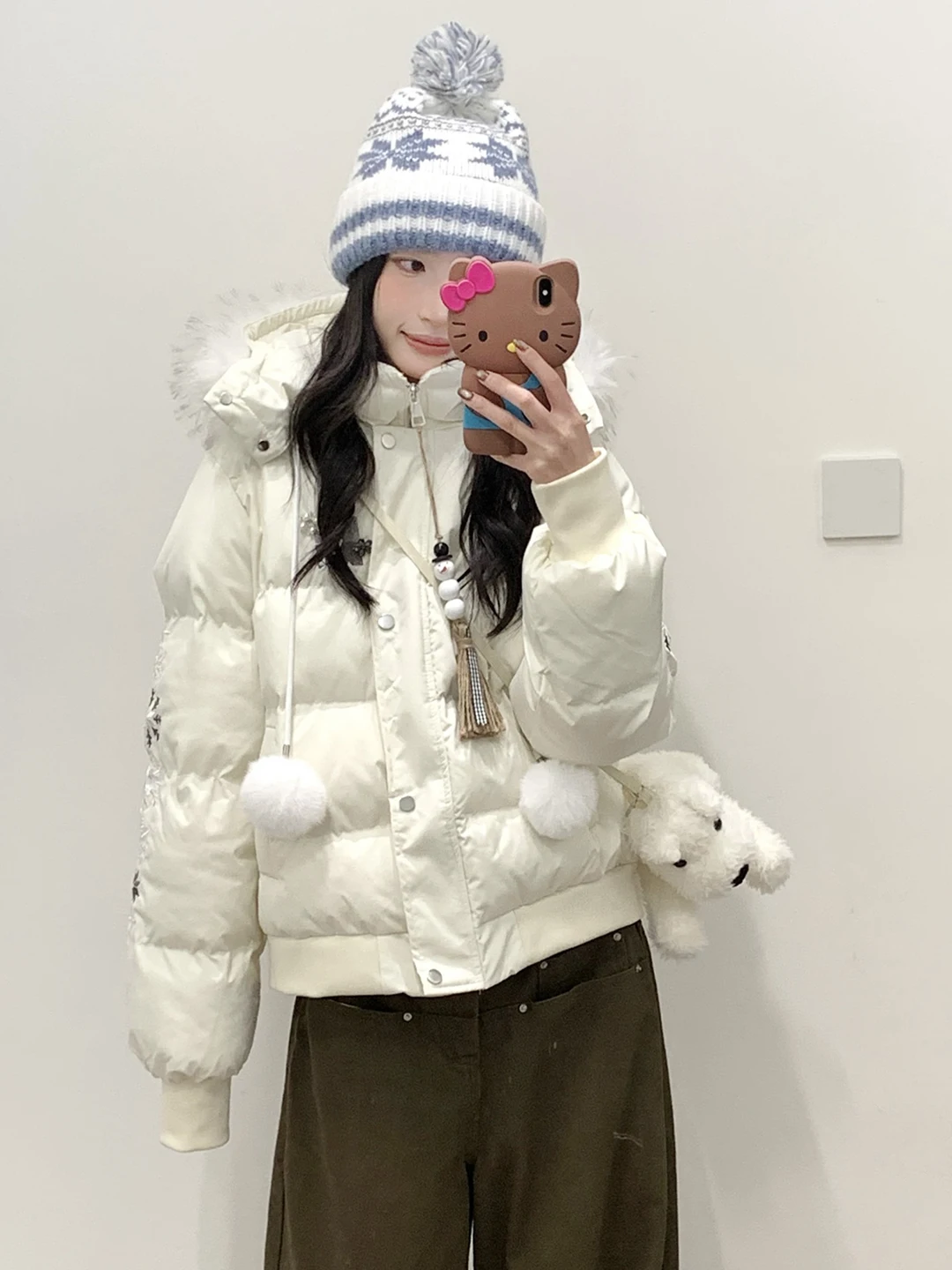 Thickened Winter Cotton Jacket Hooded Women's Loose Warm Coat Small Size Bread Style Casual Wear Zipper Closure Side Pocket