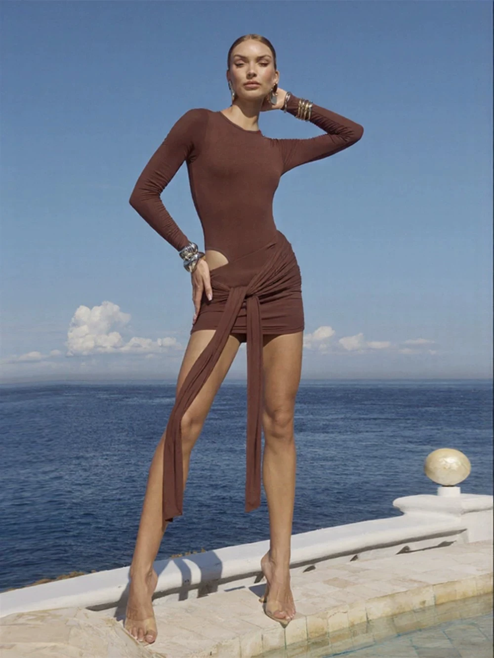 Vestidos femininos vestido para trabalho primavera temporada jacquard abstrato desconstrução assimétrico em camadas dobrado silhueta alta-baixa para