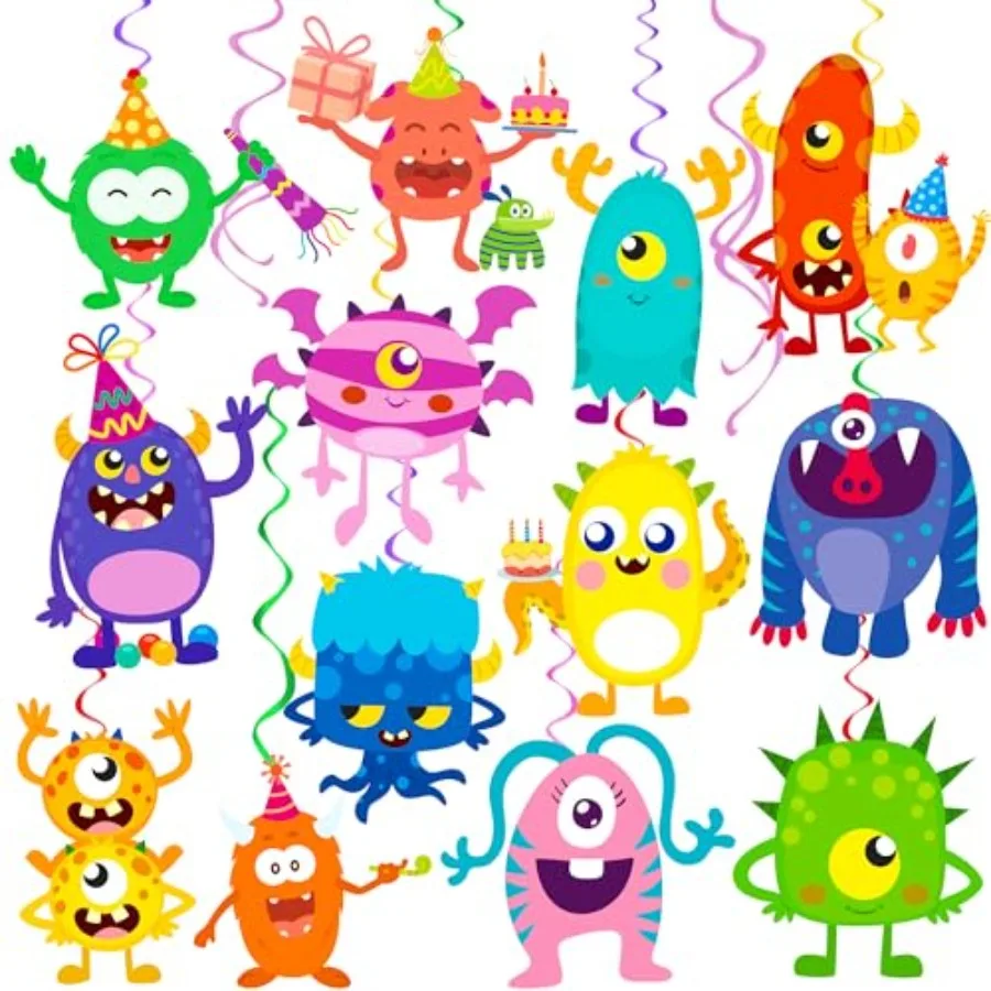 20pcs Cartoon Monster Hanging Swirls Decorations Monster Bash Birthday Party Decorations Little Monster Ceiling Streamers Decor