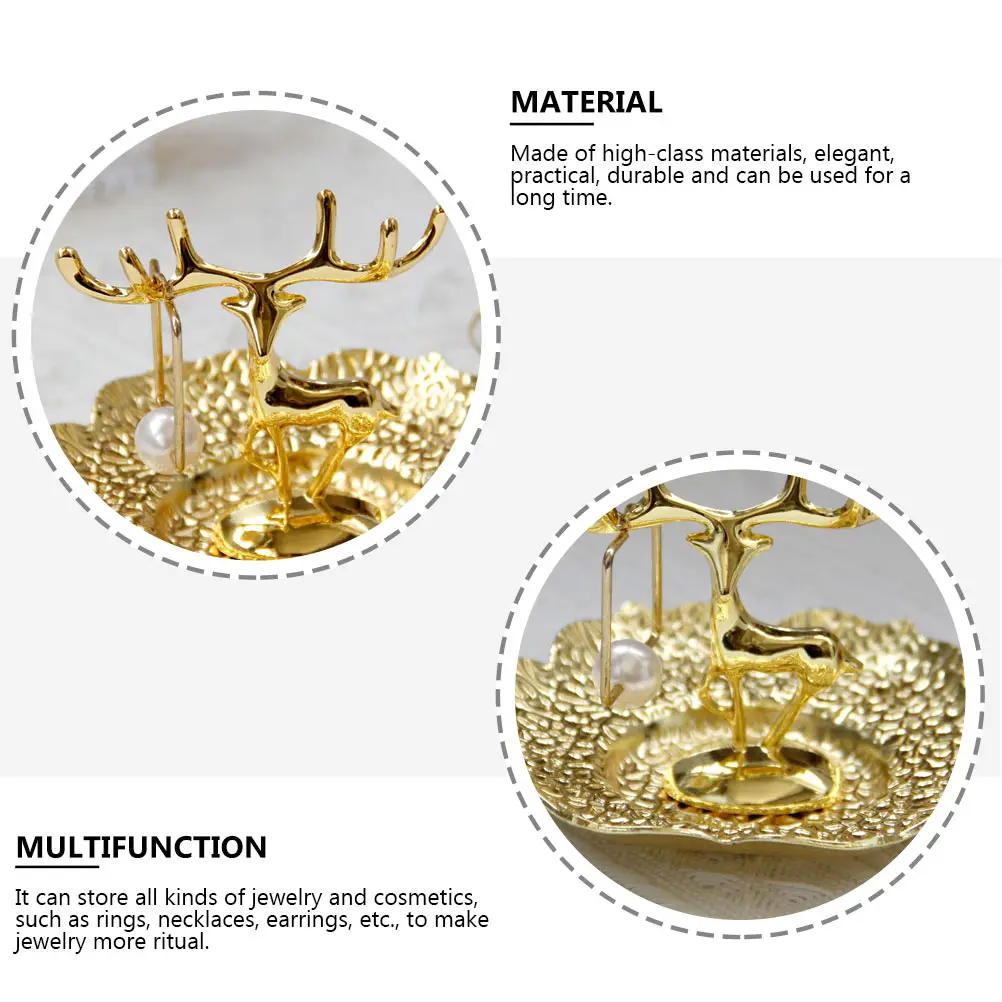 

1pc Copper Jewelry Tray Deer Horn Design Desktop Storage Container For Rings Necklaces Earrings Cosmetics Festival Gift Home