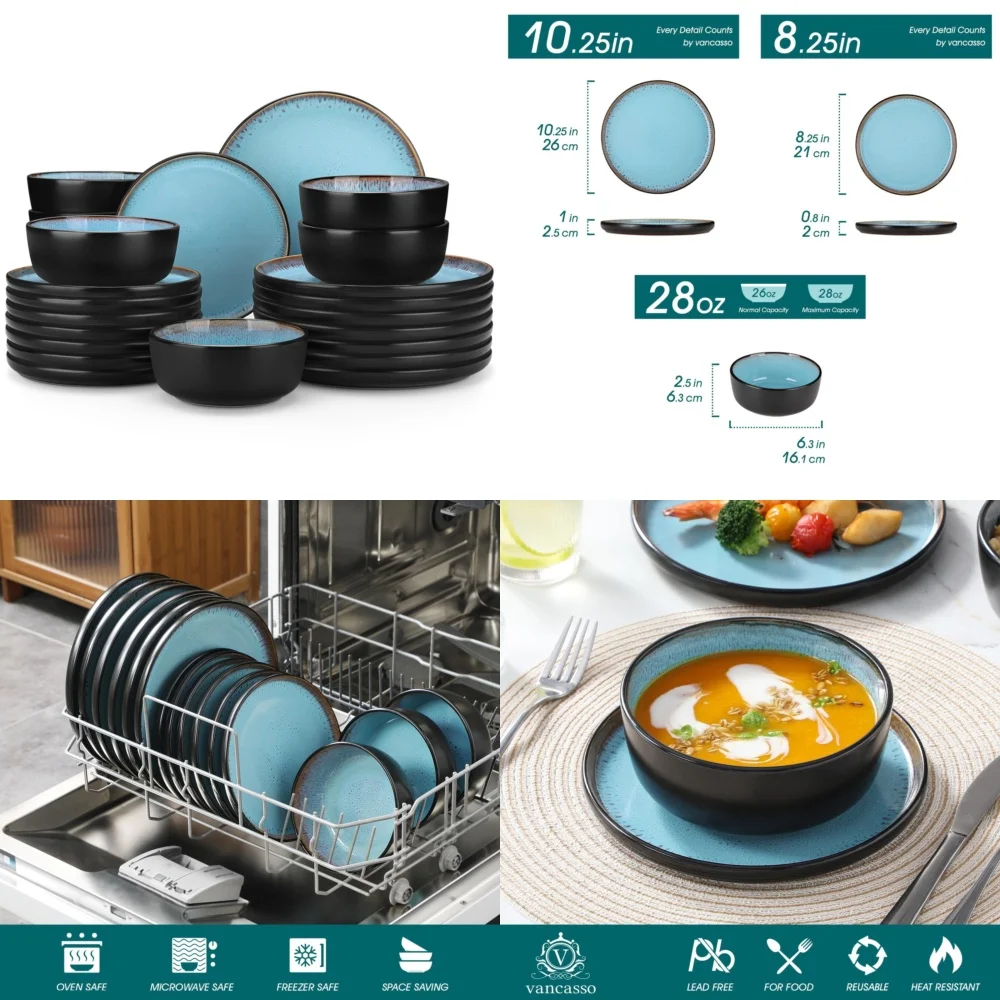 

Ceramic Tableware Set24 Piece Stoneware Dinnerware Set for 8 Modern Plates and Bowls Kitchen Collection