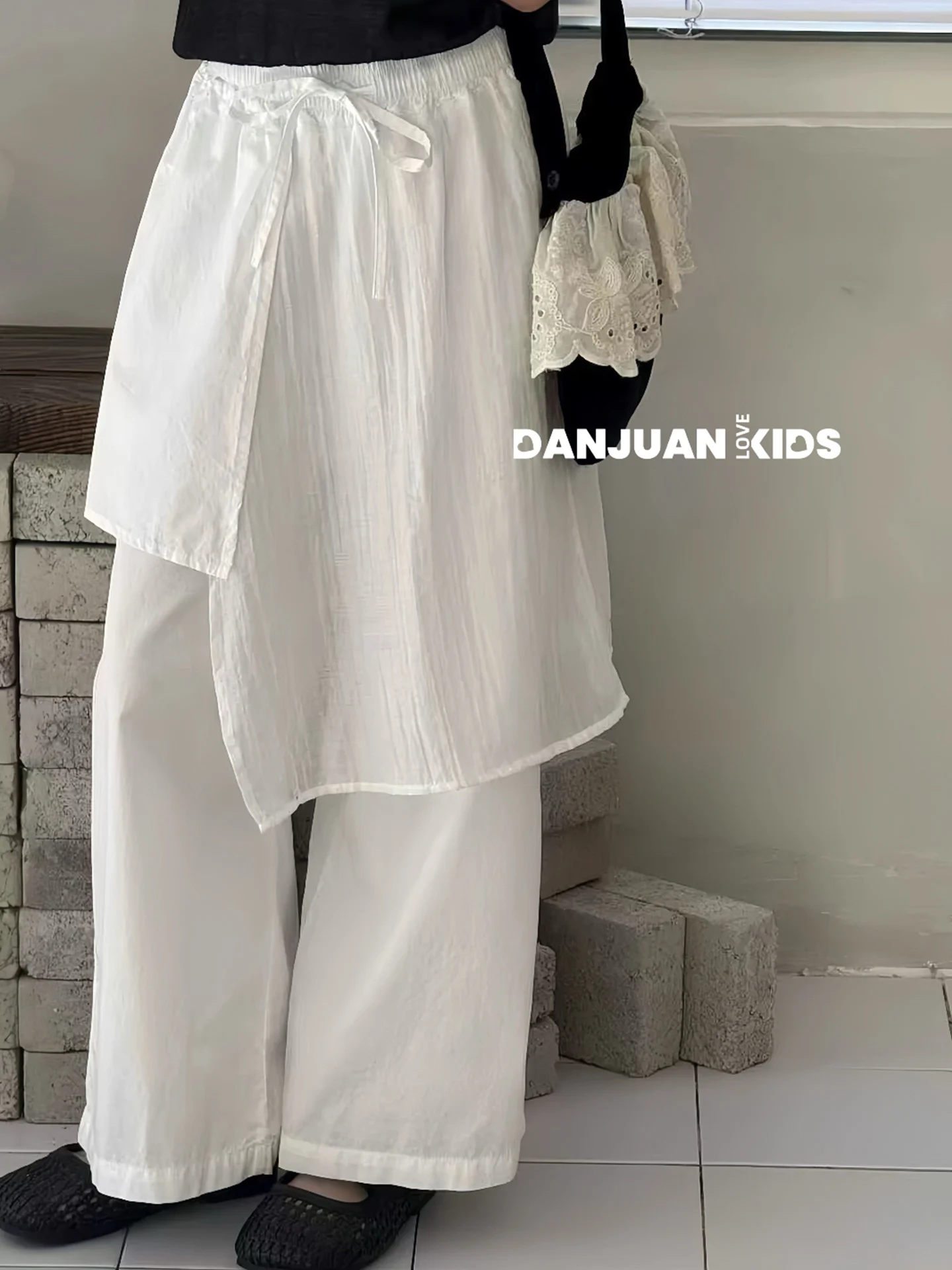 おしゃれな女の子の9分丈パンツ-春夏トレンドワイドレッグパンツ-子供用ストレートチューブパンツ-ウエストゴム入り