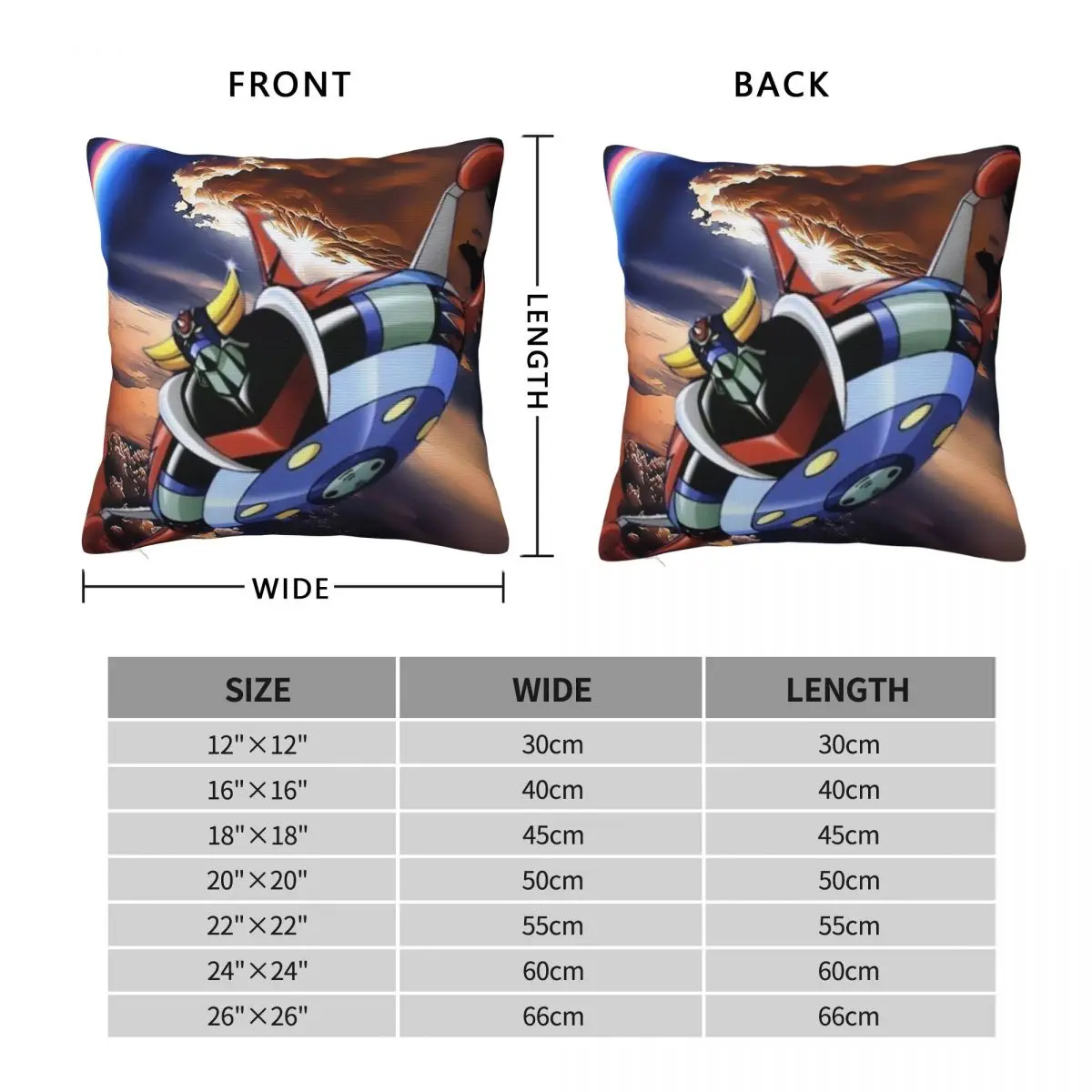 Goldrake Goldorak Anime Mazinger Z UFO Robot Grendizer Square Pillowcase Pillow Cover Cushion Decor Throw Pillow for Home Sofa