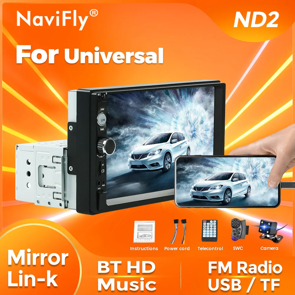 Автомобильный мультимедийный плеер Navifly 1 Din с HD-авторадио, сенсорным экраном, стерео MP5, FM, USB