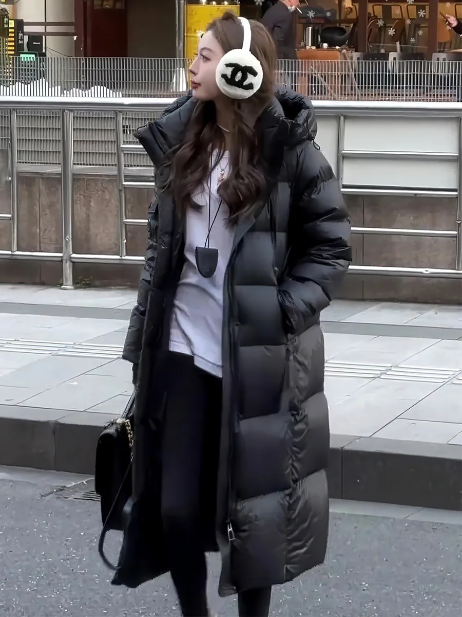 

Bla Long Hooded down Jaet Women's Thiened Winter Coat Knee-Length Casual Sle Warmth Faionable Loose Outerwear