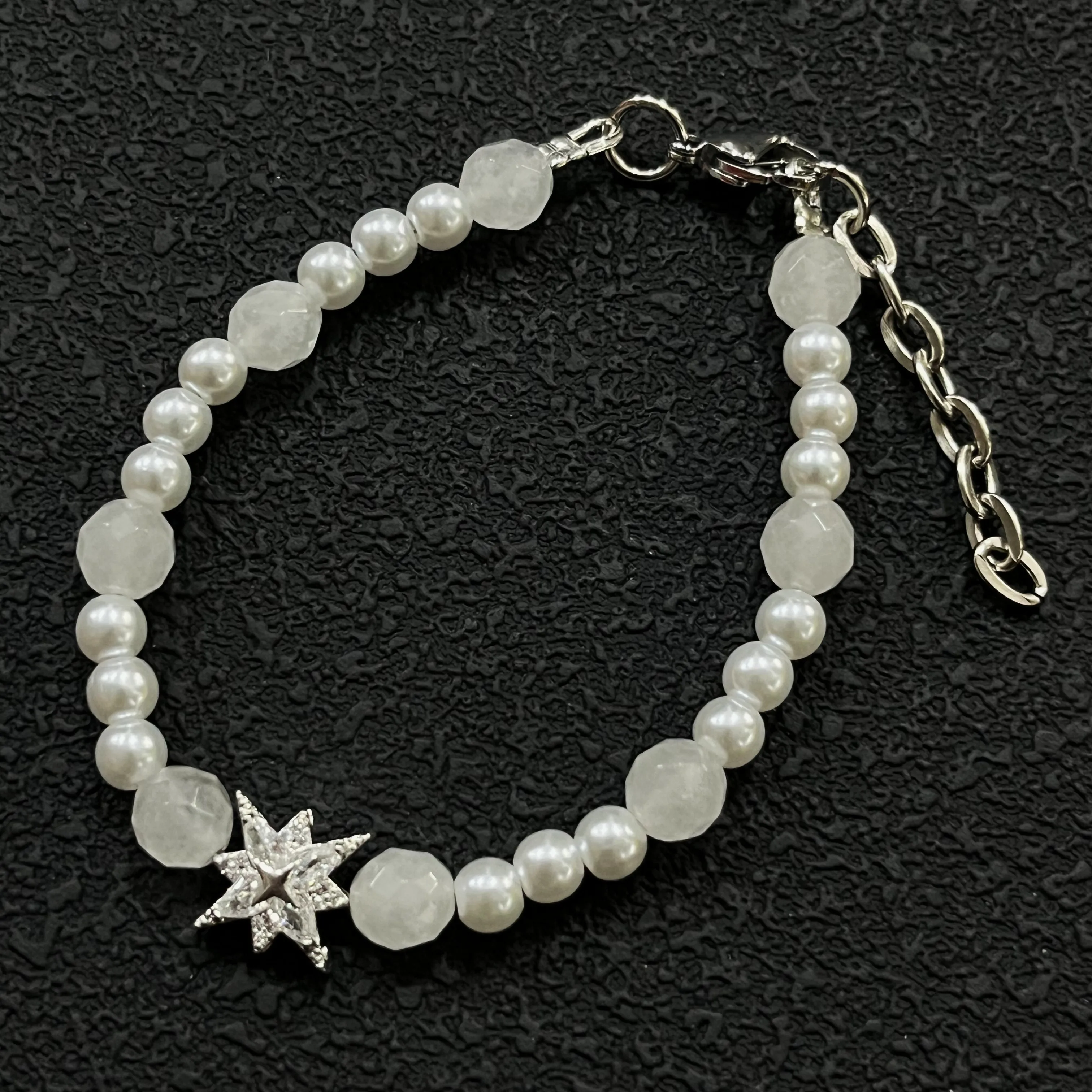 Vintage Eight-Pointed Star Pearl White Jade Bracelet, Luxury High-End Unique Design, Niche Retro Bracelet for Men and Women