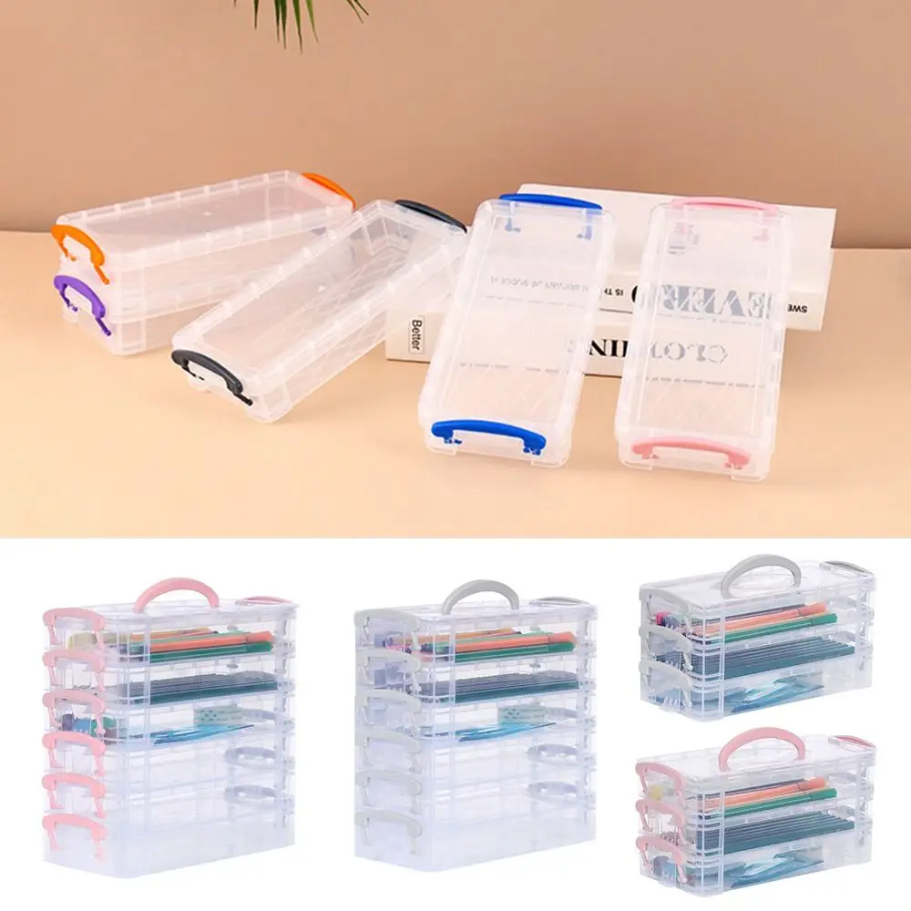 Cartoon 3/6-layer Paintbrush Box Watercolor Detachable Pen Storage Box Color Multi-function Plastic Box Business Card