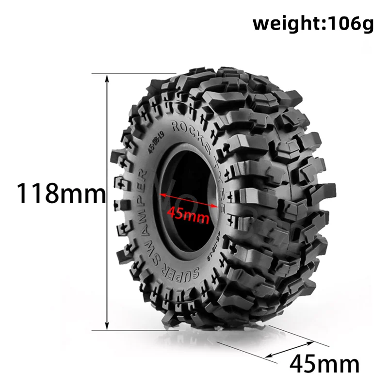 4 szt. 1,9-calowe 1.9 gumowe gąsienica RC samochody wspinaczkowe opony do kół 118mm * 45mm lwa afrykańskiego dla 1/10 modeli osiowych Scx10 D90