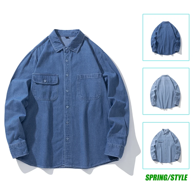 

Men's Casual Solid Color Denim Jacket Men Classic Single-Breasted Lapel Denim Jackets Man Long Sleeves Spring Autumn Jackets