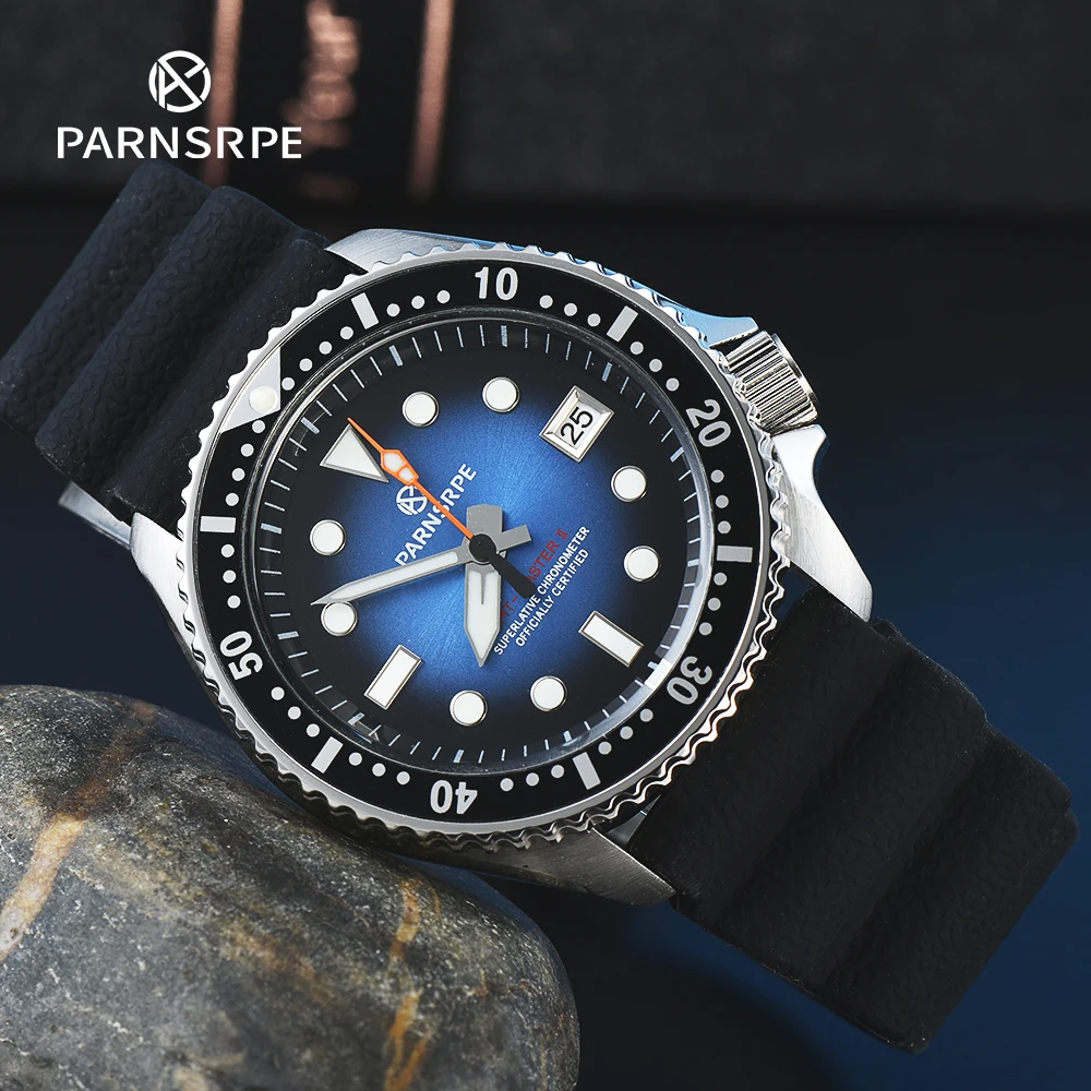 PARNSRPE Diver Men's Watch Burst blue  Dial Sapphire Glass NH35 Movement  Date Indicator