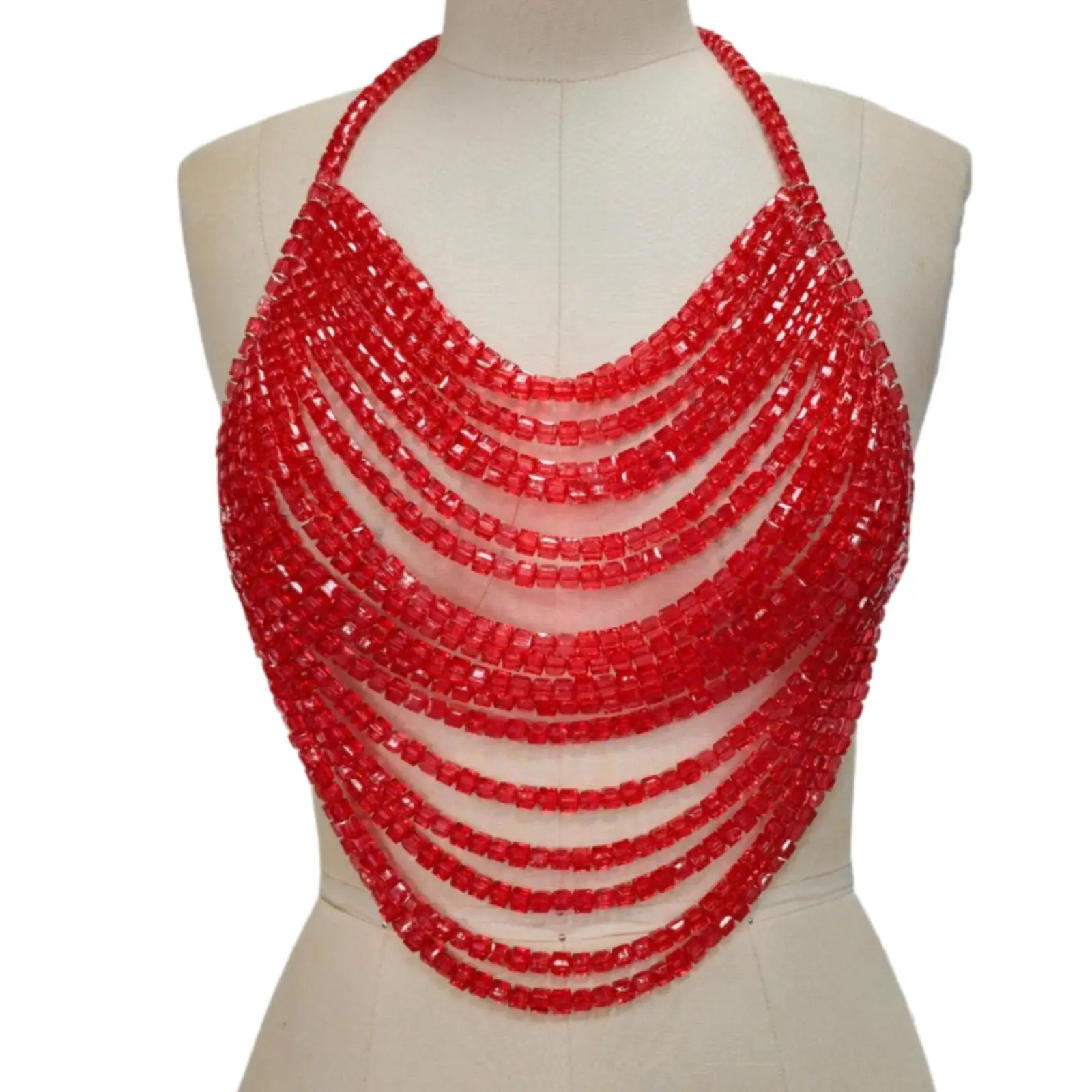 Beaded Halter Chest Chain Statement Layered Draped Chest Chain Summer Geometric
