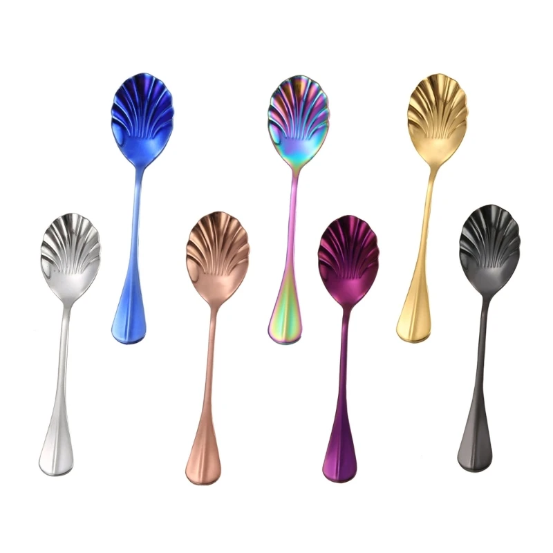 

Unique Shells-Shaped Spoon for Serving Desserts Ice Cream Stainless Steel Spoons Long Handle Mixing Serving Tableware