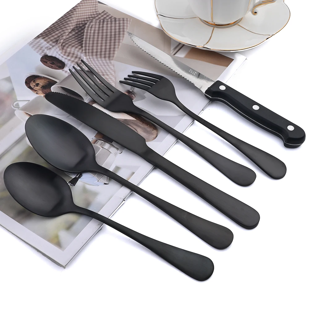 

Zoseil 30Pcs Matte Dinnerware Set Stainless Steel Cutlery Set Vintage Steak Knife Fork Tea Spoon Tableware Kitchen Silverware