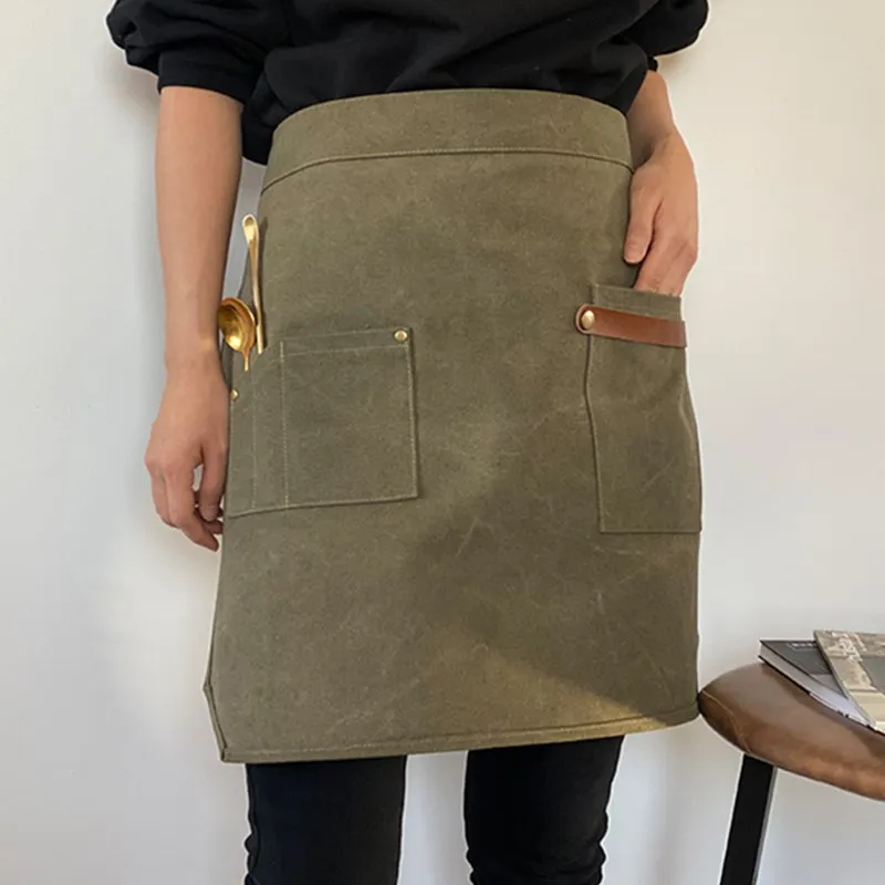 Canvas Waist Apron Restaurant Barista Bartender Bakery Pastry Chef Uniform Florist Gardener Bistro Waiter Waitress Workwear E21