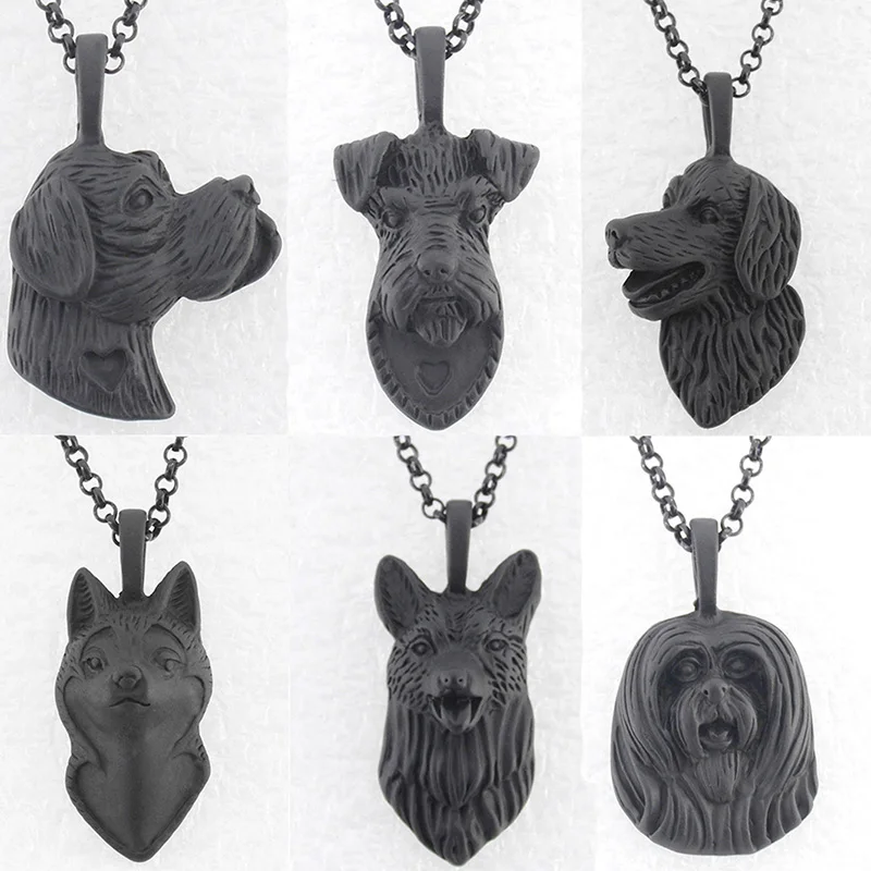 10 Pieces 6 Style 3D Schnauzer & Golden Retriever & German Sherphed Pendant Necklaces Colar Boho Dog Charms Necklace for Women