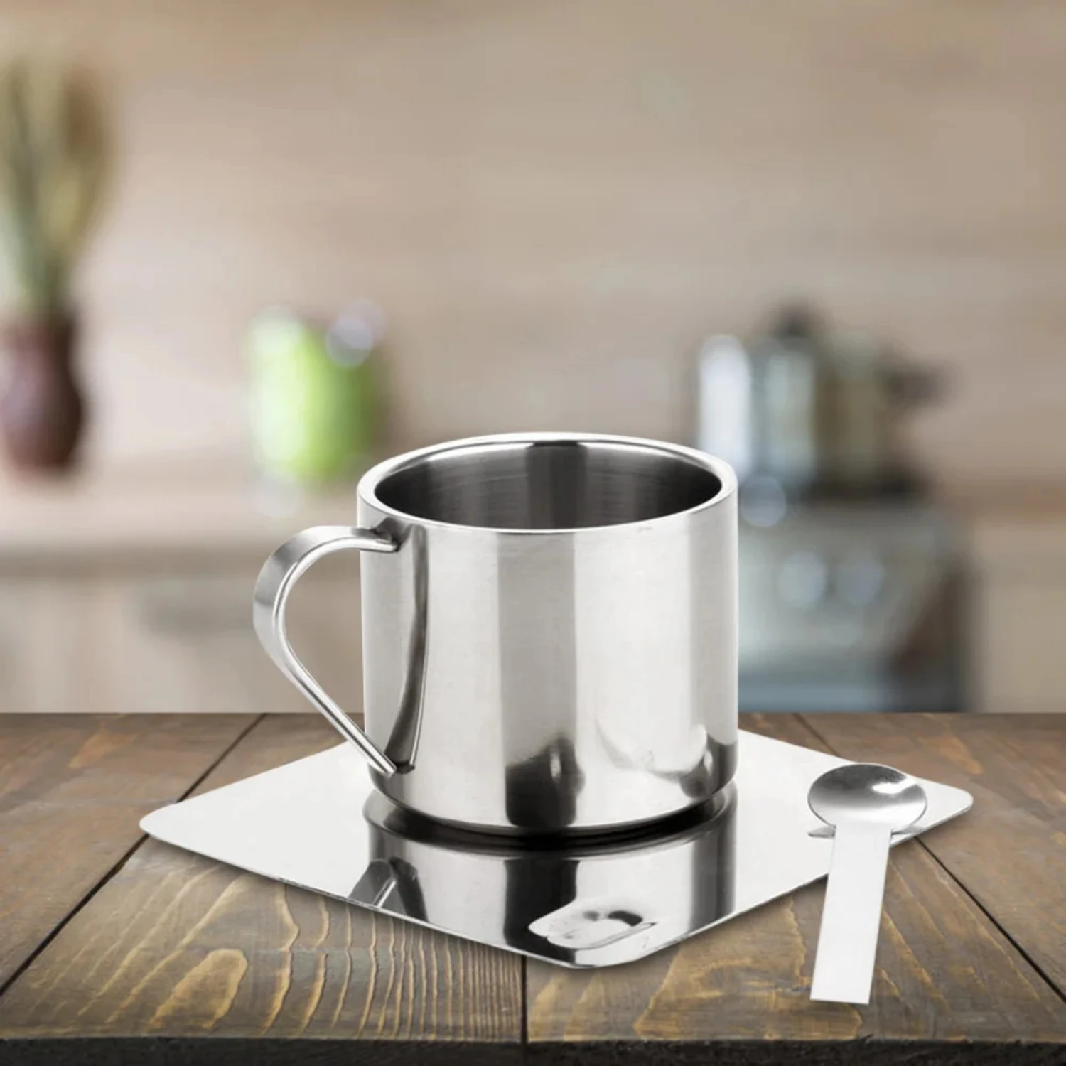 

Insulated Household Stainless Steel Double Wall Tea Cup Set with Saucer Spoon - Perfect for Hot or Cold Drinks, Thermal Mugs for