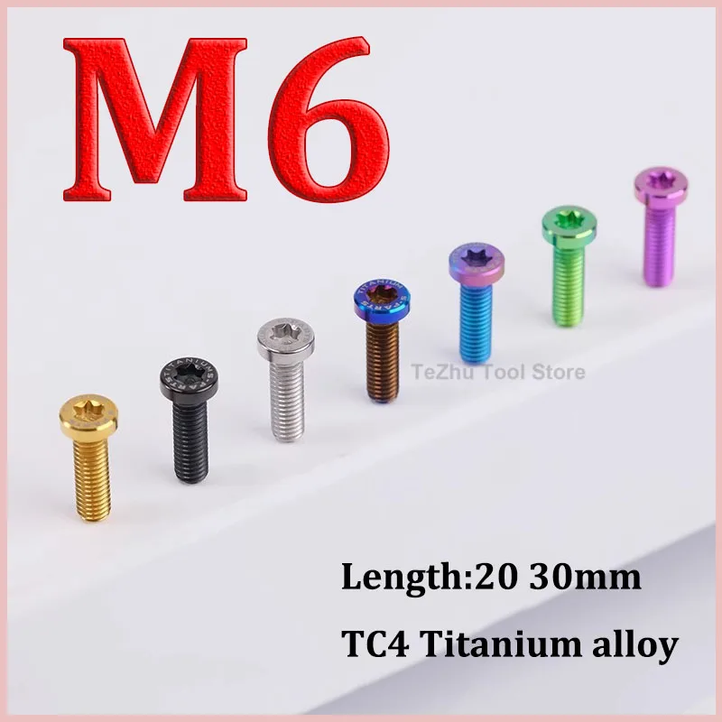 

1pc TC4 Titanium Bolts M6 x 20 30mm Titanium Alloy Disc Brake Flat Head Inner Plum Screw