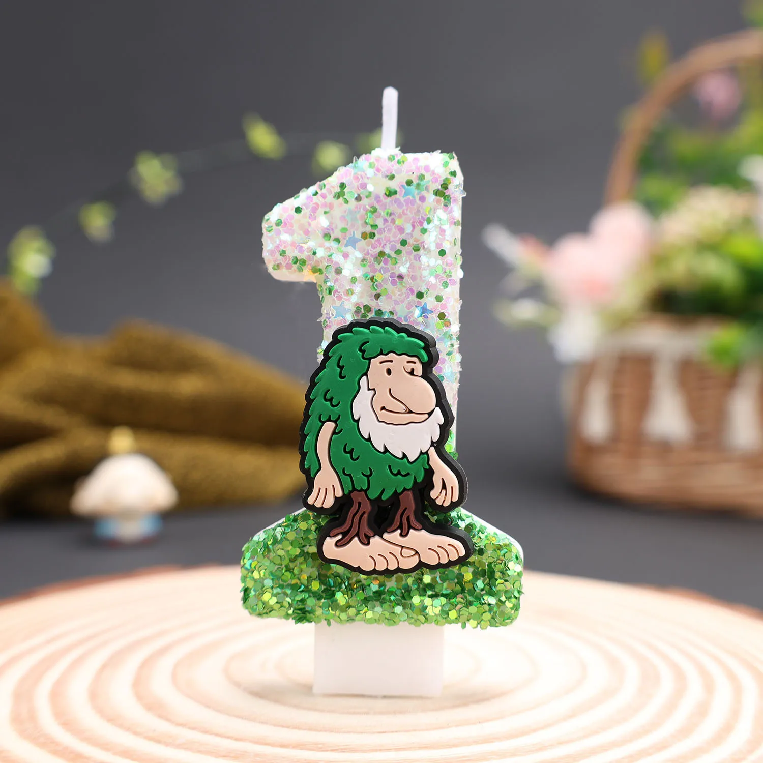 Green and white number candles - Cartoon forest savage decorative candles, birthday anniversary candles, party gifts