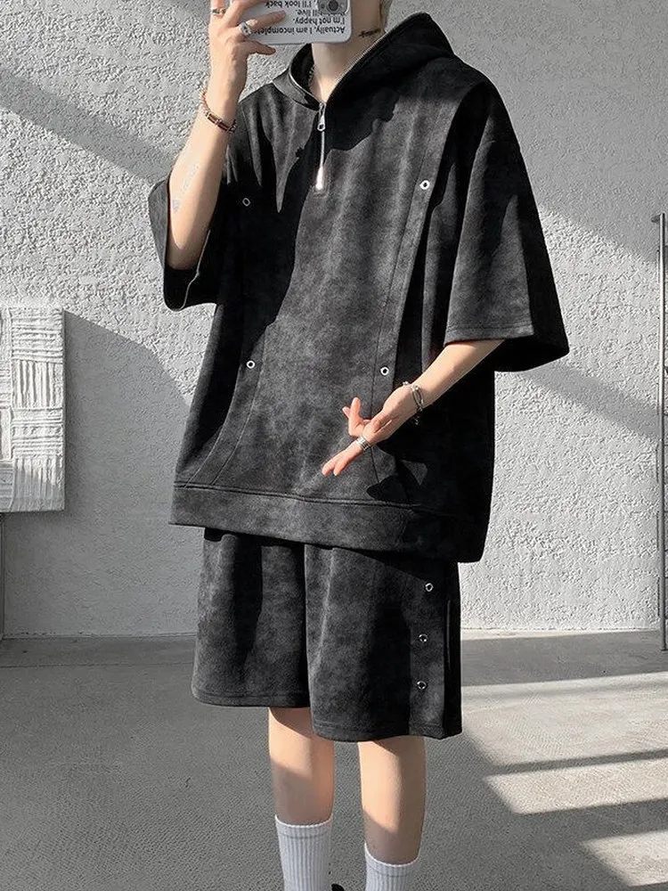 Conjunto de Camiseta e Shorts Estilo Americano Tie Dye de Manga Curta para Homens, Casual de Verão, Tamanho Grande, Versátil