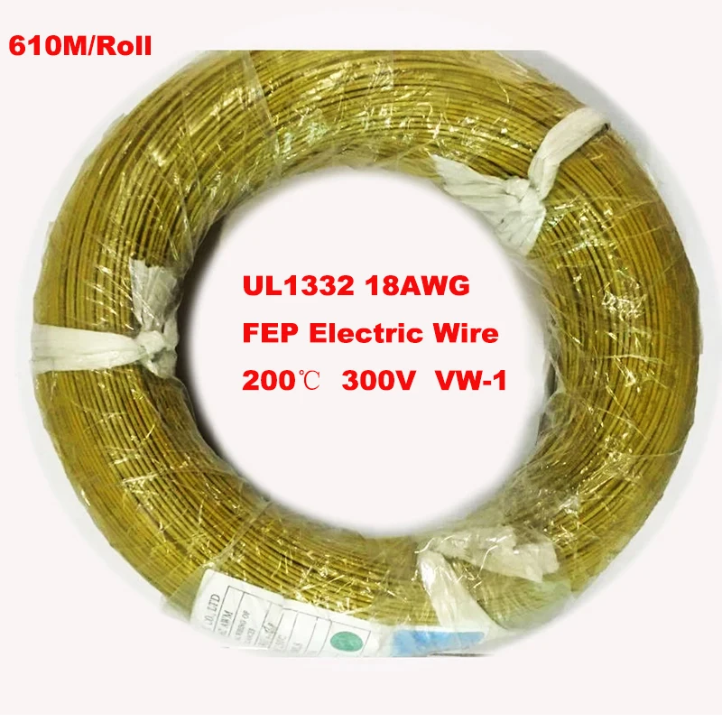 

610M/Roll UL1332 18AWG FEP Electric Wire 300V Tinned Copper Electric Cable Heat-resistant Car Battery Electrical Power Cable
