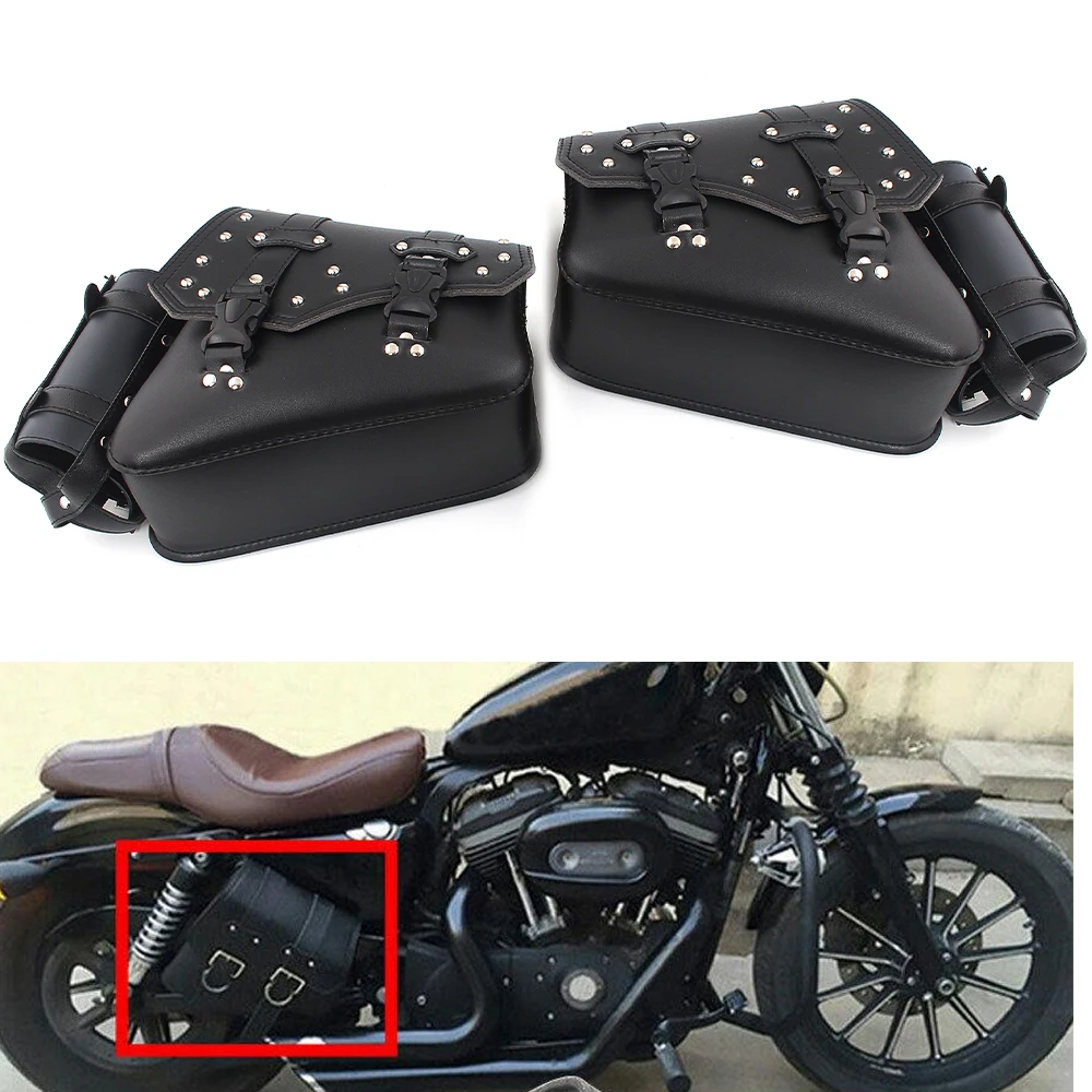 

Universal Motorcycle Side Saddle Bag Tool Pouch Luggage Saddlebag For Harley Sportster Iron 883 1200 PU Leather Black Saddle Bag