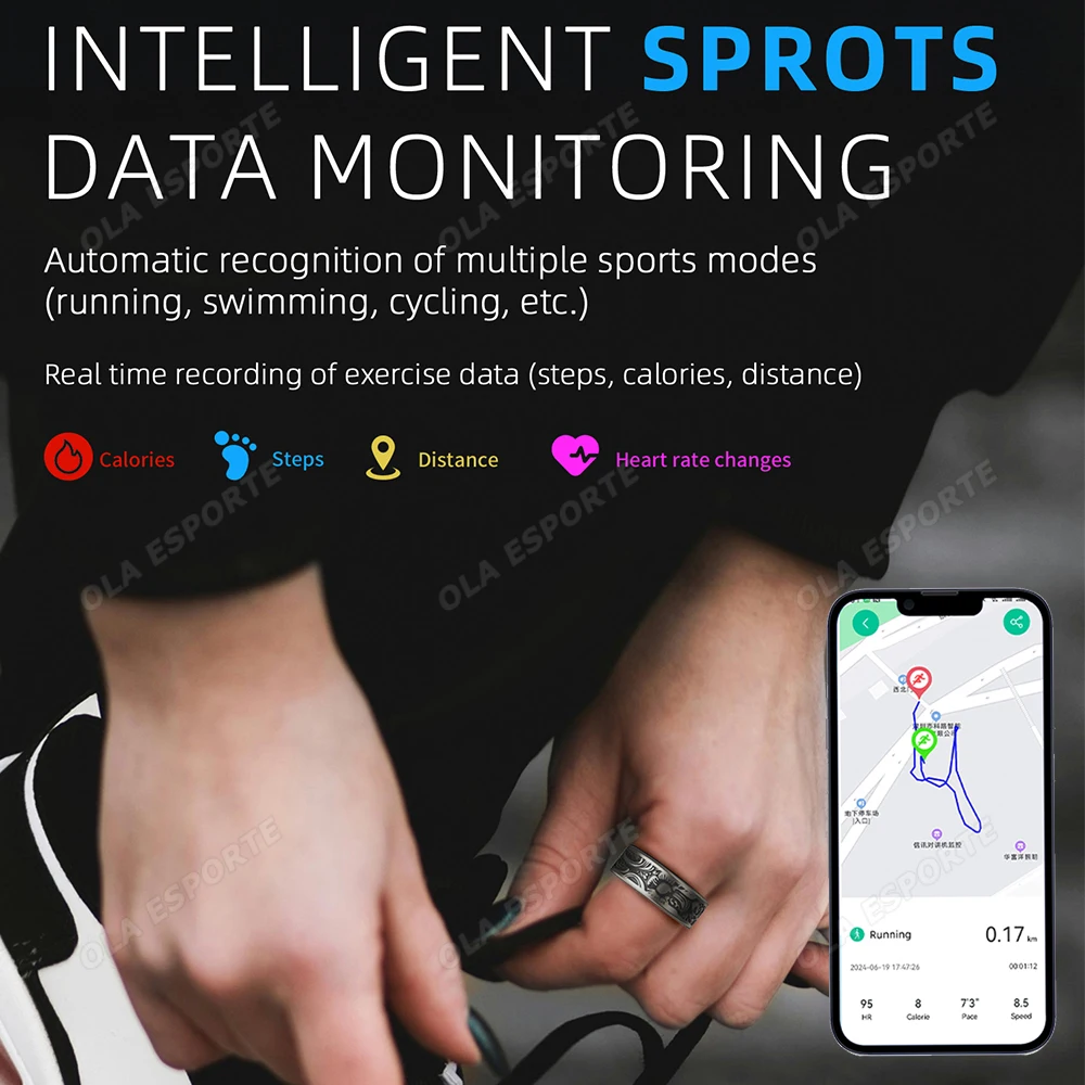 Retro Smart Ring 5ATM Waterproof Sleep Health Monitoring Fitness Pedometer Multiple Sports Modes Low Power Consumption Smartring