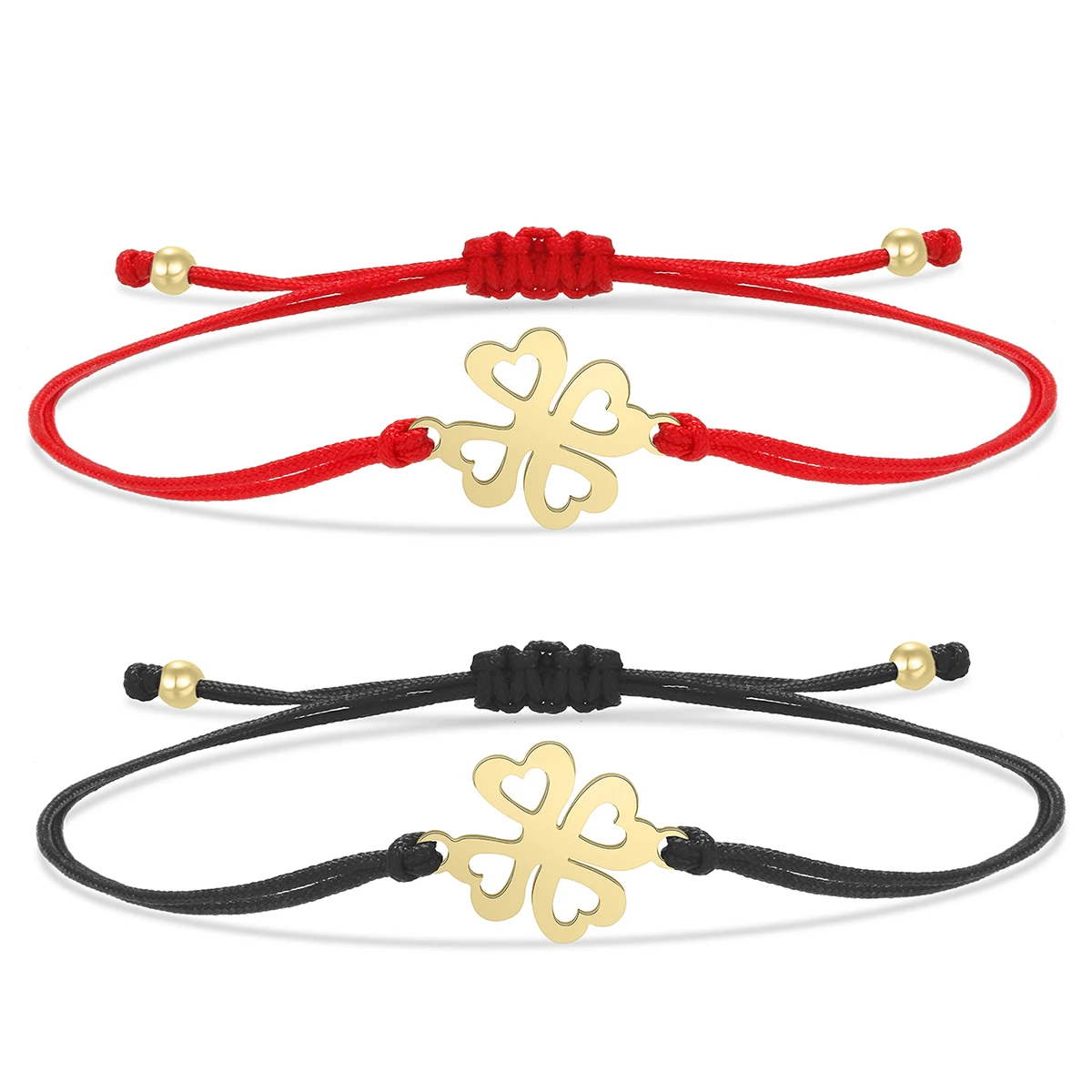 Gold-plated Stainless Steel Delicate Polish Four Leaf Clover Charm Bracelet Women Girl 2022 New Fashion Heart Red String Jewelry