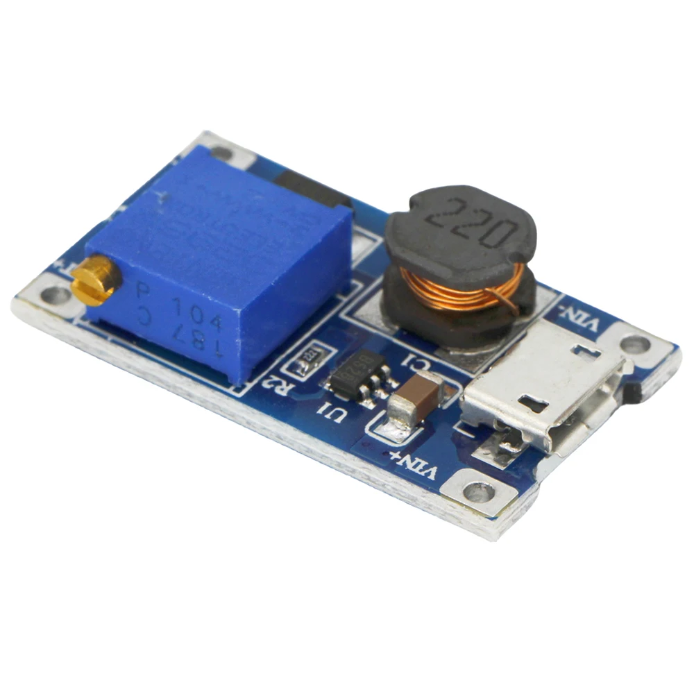 MT3608 DC-DC Step Up Adjustable Boost Module 2A Power Supply Booster Module With Micro USB 2V-24V to 5V 9V 12V 28V for Arduino