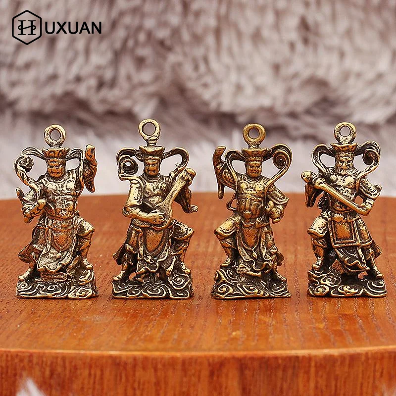 Brass Four Heavenly Kings Statues Retro  Guardian Figurines Ideal for Desk Shelf Home Decor Meditation Space Ornament
