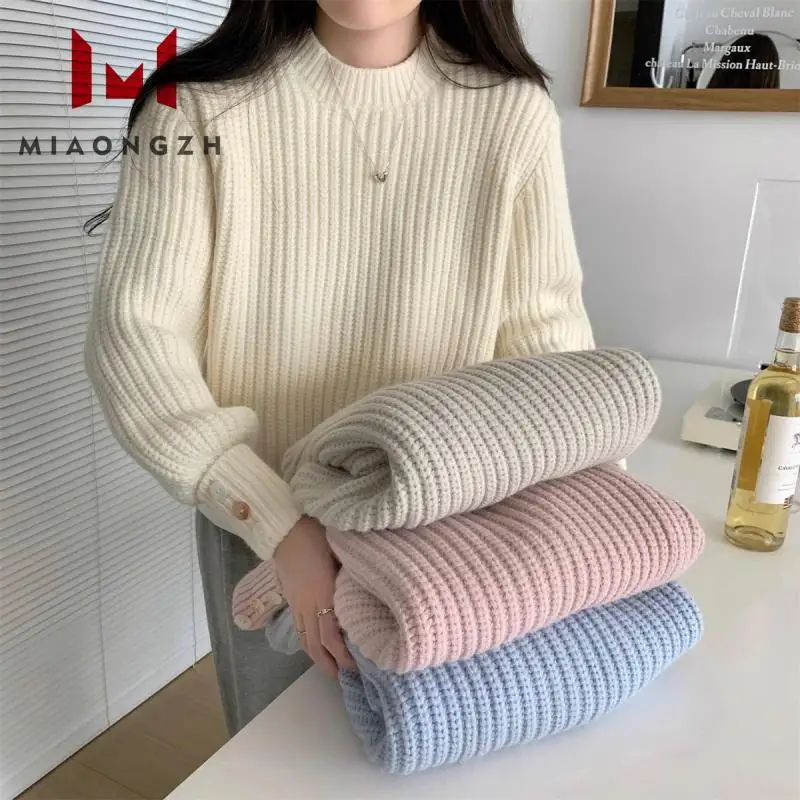 

2024 Autumn Winter Loose Solid New Sweaters For Women O Neck Long Sleeve Fashion Knitted Pullover Korean Female Clothing Jumper