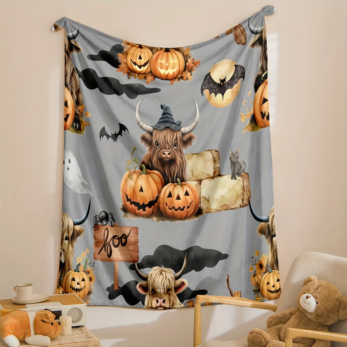 

halloween pumpkin flannel throw blanket soft lightweight, bed sofa camping travel for winter autumn