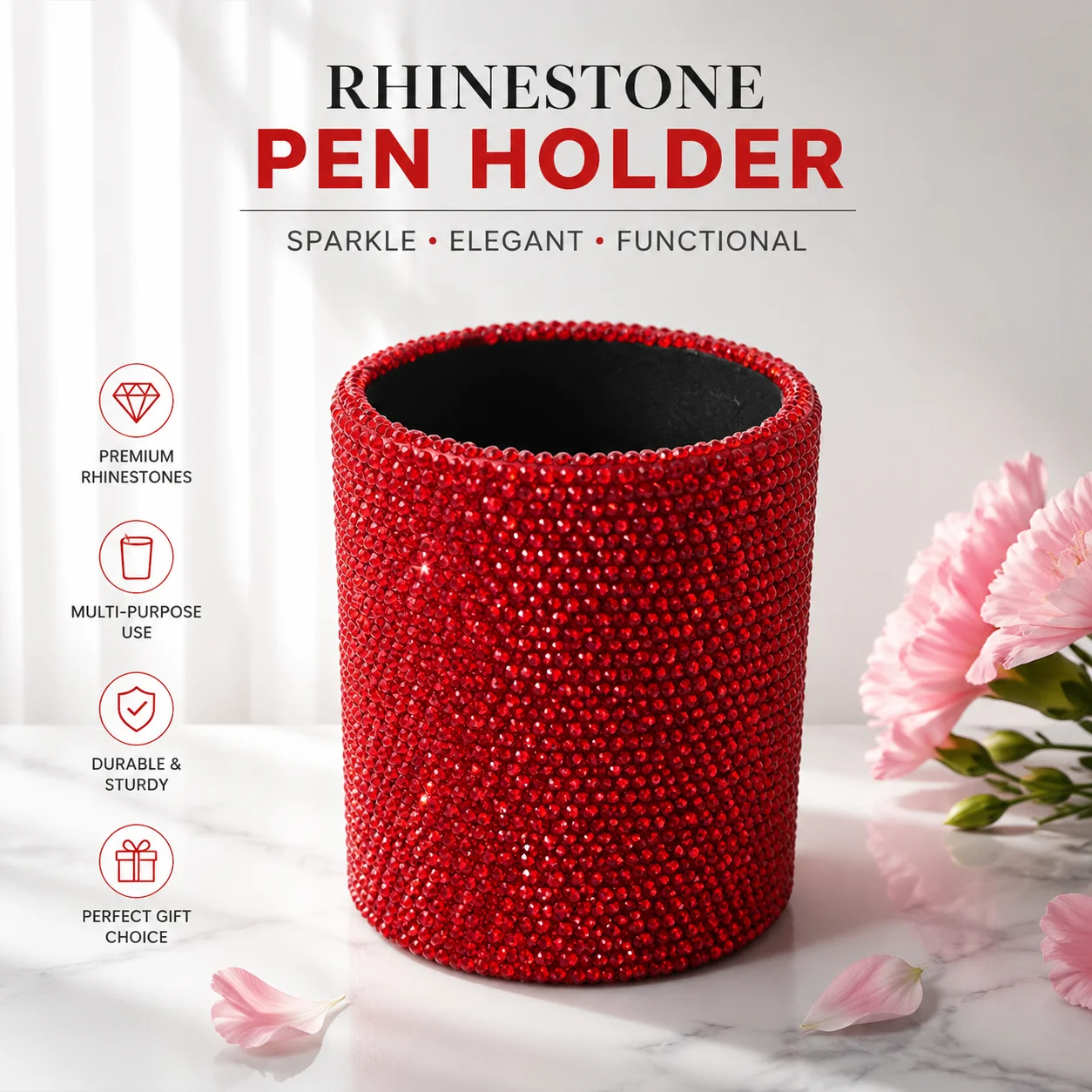 Creative Rhinestone Storage Cube Set, 9-Piece Multifunctional Makeup Brush Organizer for Desk or Office