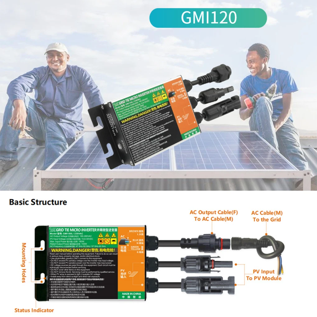 

Portable Solar Inverter Versatile Applications Reduce Energy Bills Off-Grid Capability Grid Inverter GMI120L 10.8-30V 80V-160VAC