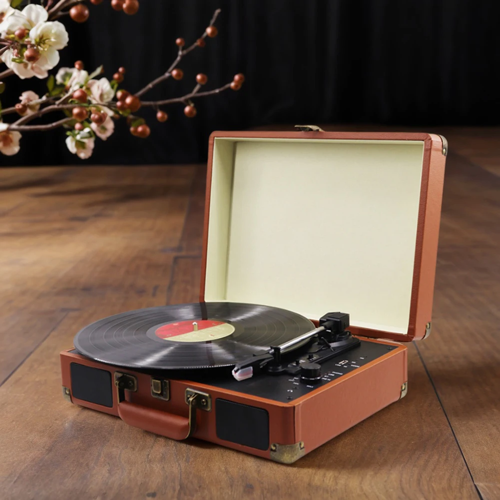 مشغل تسجيلات فينيل ريترو متوافق مع تقنية البلوتوث مشغل تسجيل القرص الدوار مشغل تسجيل على طراز الحنين للترفيه