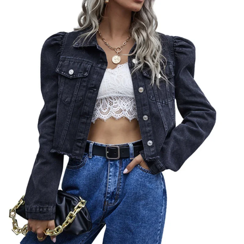 

Sexy Slim Jacket Fashion Denim Jackets Women Crop Top Puff Sleeve Short Tops Ladies Casual Denim Coat Party Club Winter Clothes