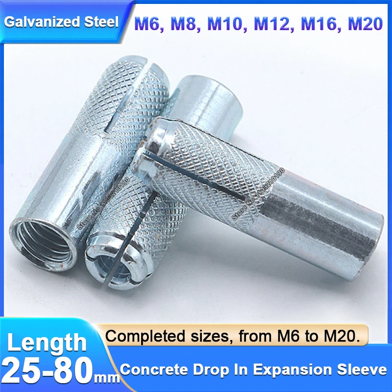 M6 M8 M10 M12 M16 M20 Galvanized Concrete Drop-in Anchor Expansion Sleeve Bolt Implosion Threaded Bolt Internal Expansion Anchor