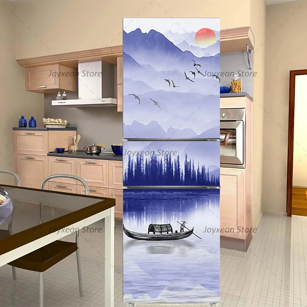 Plum Blossom Crane Scenery Refrigerator Stickers Waterproof Traditional Chinese Art Wrap for Kitchen Appliance Wardrobe Decor - Detail 1
