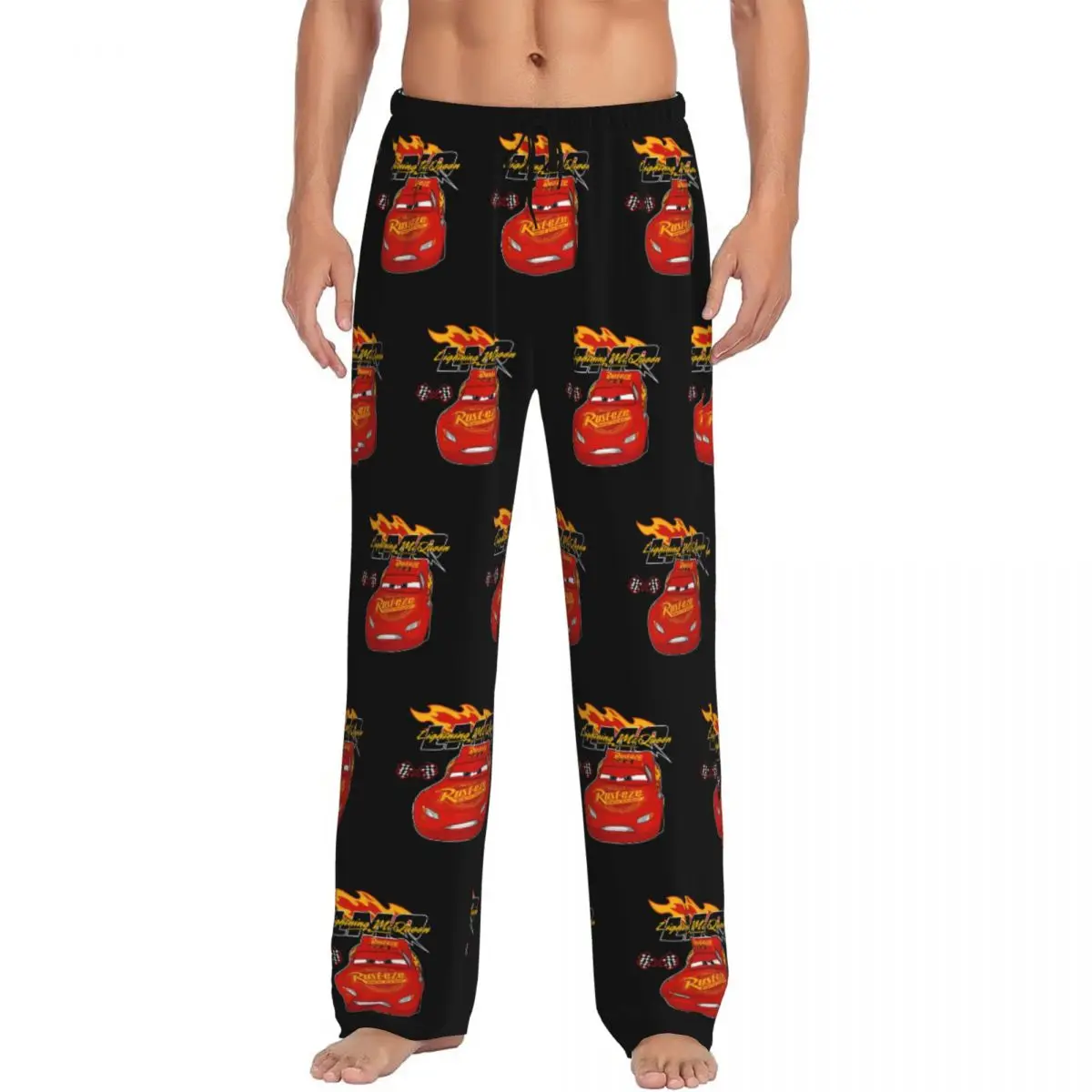 Custom Men Retro   Lightning McQueen Car Pajama Pants Print Cartoon Sleep Sleepwear Bottoms with Pockets