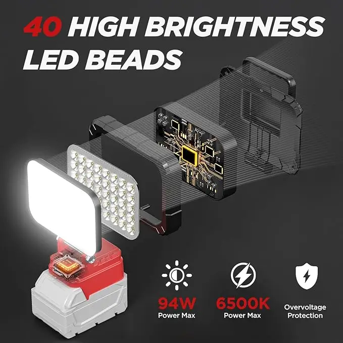 

3/4/5/8-inch LED Work Light Suitable For Milwaukee M18 Lithium-ion Battery With Handle And USB Interface Flashlight Power Tools