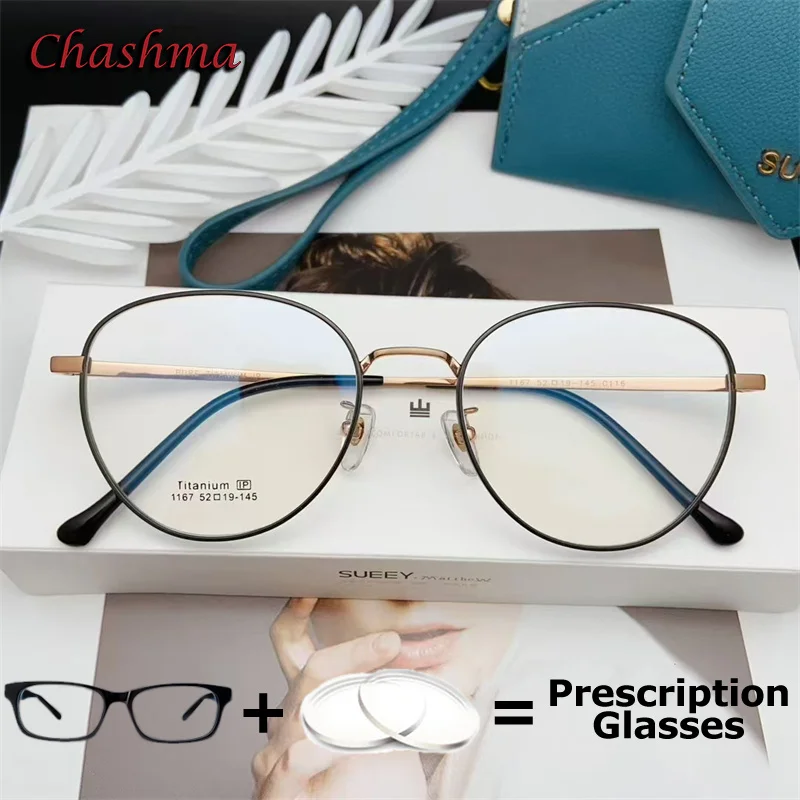 

Women Optical Prescription Glasses Men Pure Titanium Durable Multifocal Progressive Lenses Fashion Round Spectacle