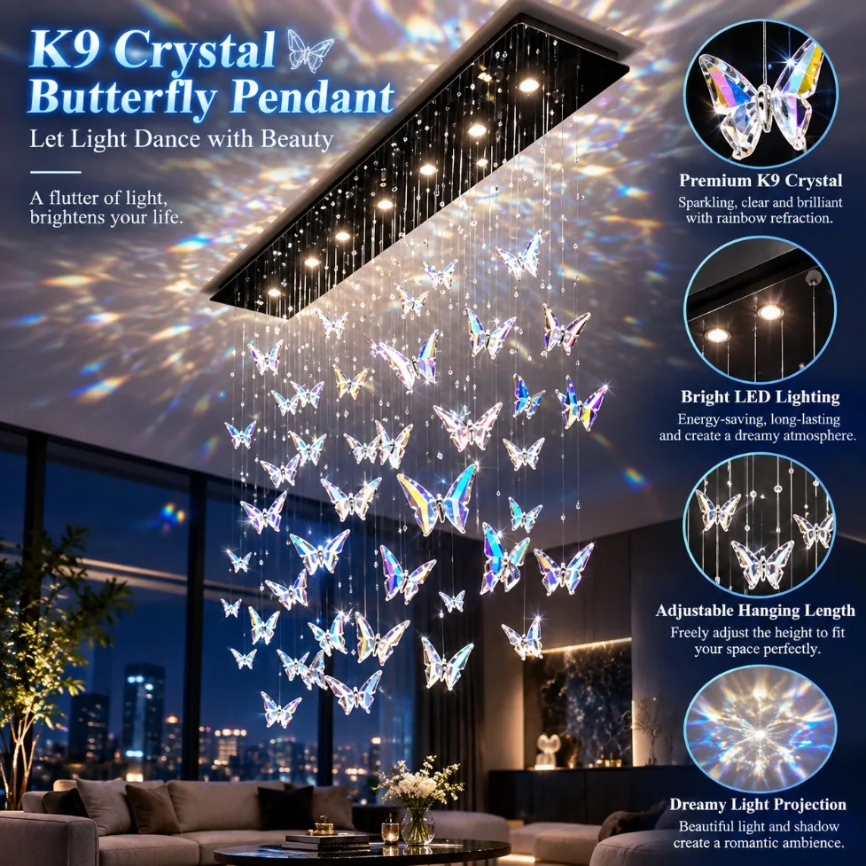 1/2/3/5PCS K9 Colored Crystal Butterfly Pendant High Transparency for Chandelier Accessories Wedding Decor Creative DIY Lighting
